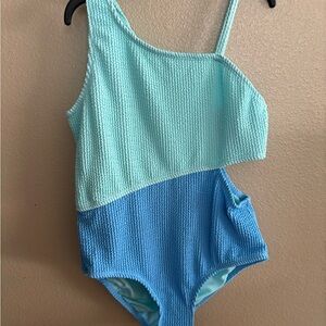 Two-Tone Blue Textured Swimsuit